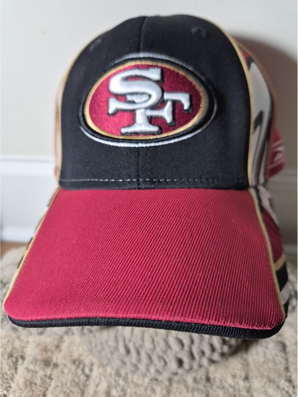 Vtg Reebok San Francisco 49ers Hat Cap NFL Red Black Sideline Fitted